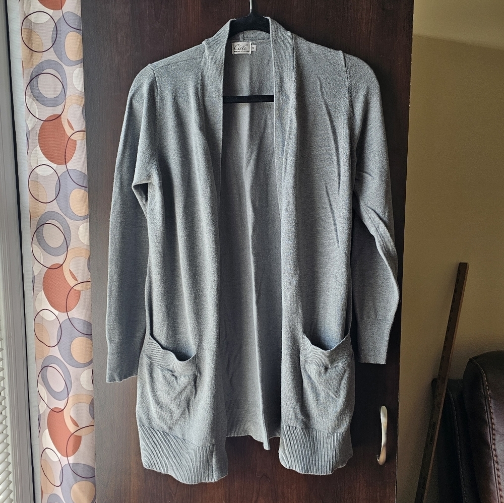 Cielo Heather Gray Open Front Cardigan With Pockets Size Medium